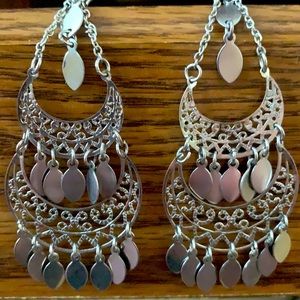 Tiered silver dangle chandelier earrings